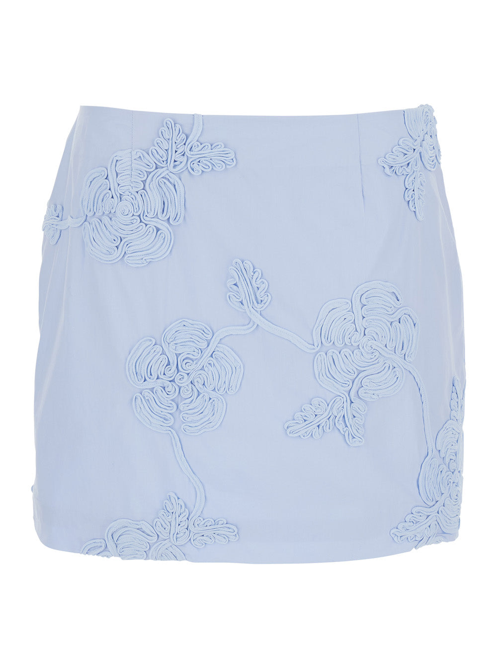 Rotate Women Light Blue Mini Skirt With Low Waist And All-Over Floral Motif In Cotton Woman ROTATE