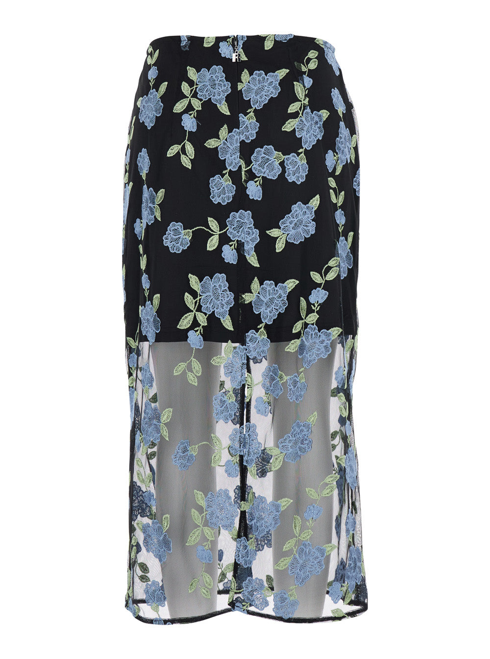 Rotate Women Black Pencil Skirt With Mesh Panels And All-Over Floral Motif In Tech Fabric Woman ROTATE