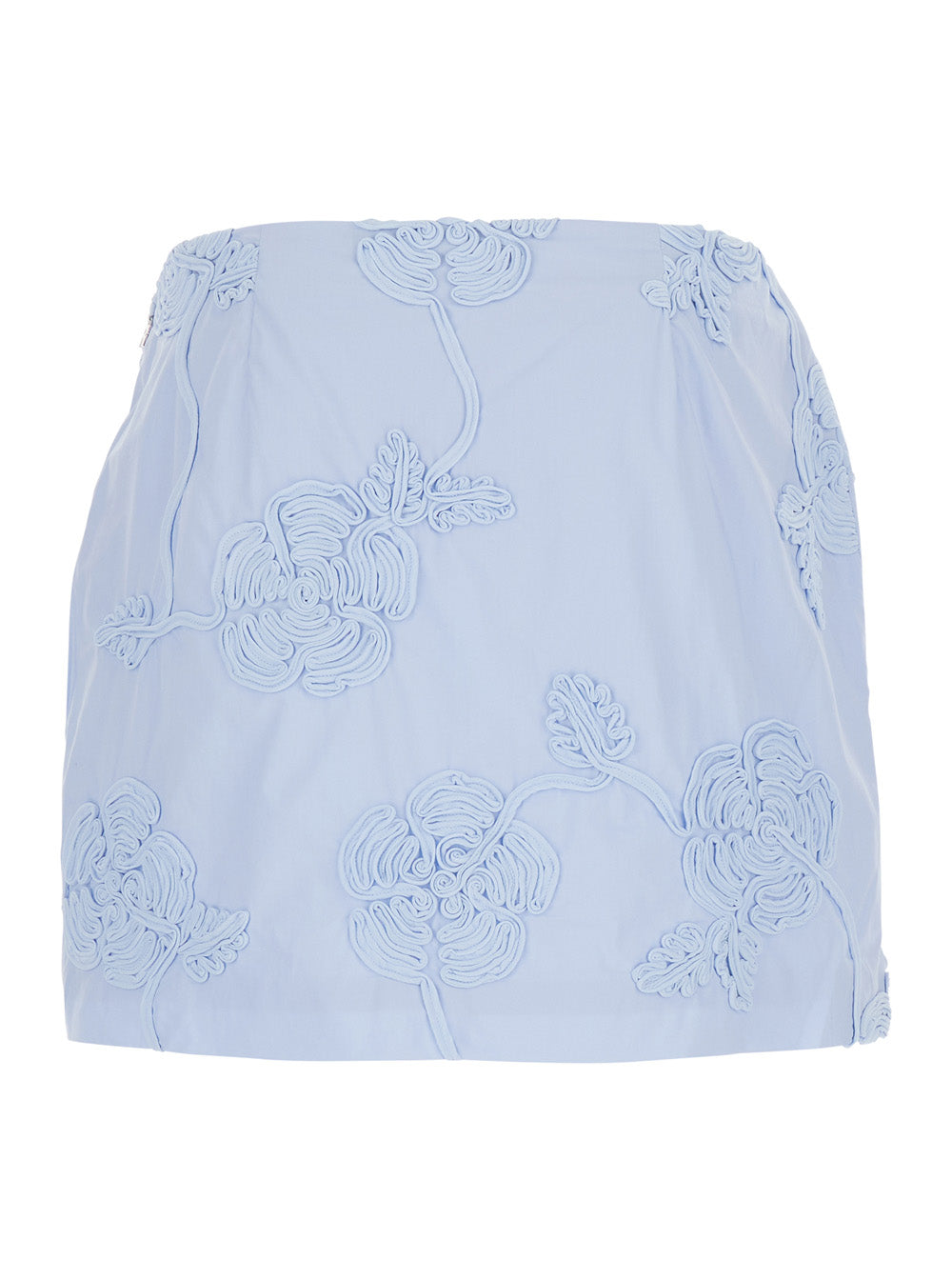 Rotate Women Light Blue Mini Skirt With Low Waist And All-Over Floral Motif In Cotton Woman ROTATE