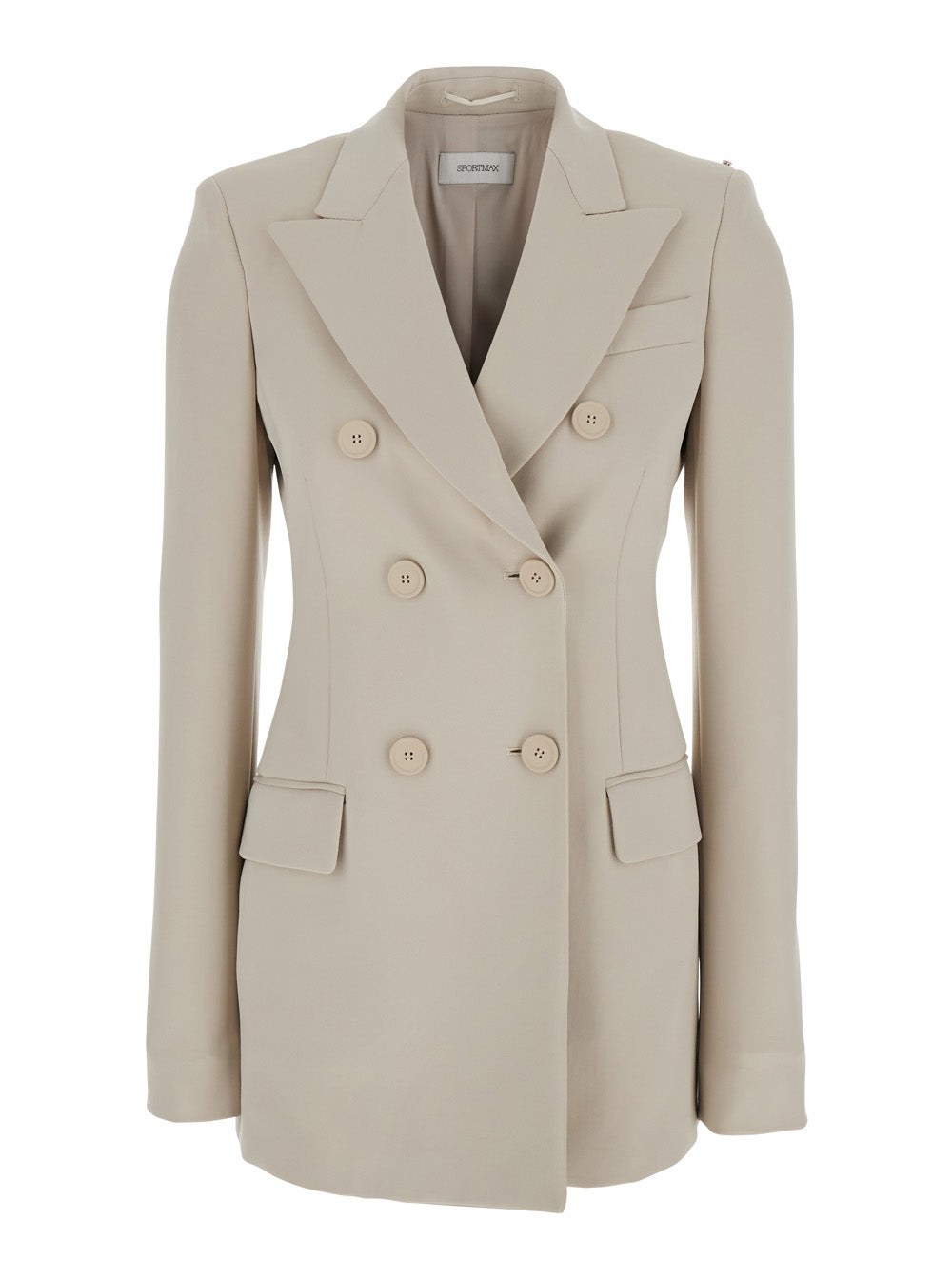 Sportmax Women 'Frizzo' Beige Double-Breasted Jacket With Peak Revers In Tech Fabric Stretch Woman SPORTMAX