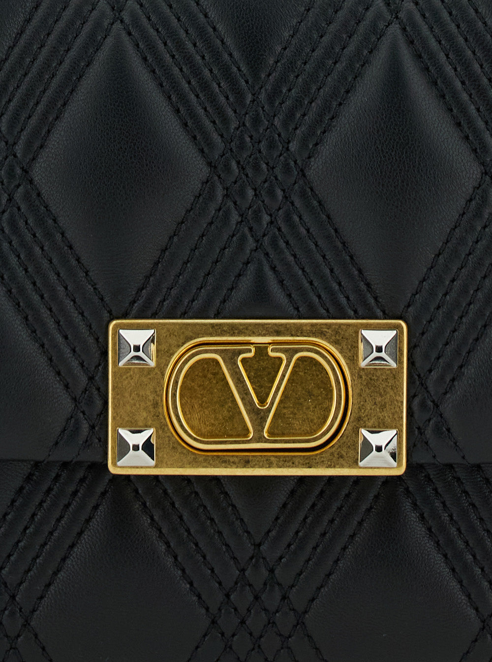 Valentino Garavani Women 'Quiltie 67' Black Shoulder Bag With Vlogo Metallic Plate On The Front In Quilted Leather Woman VALENTINO GARAVANI