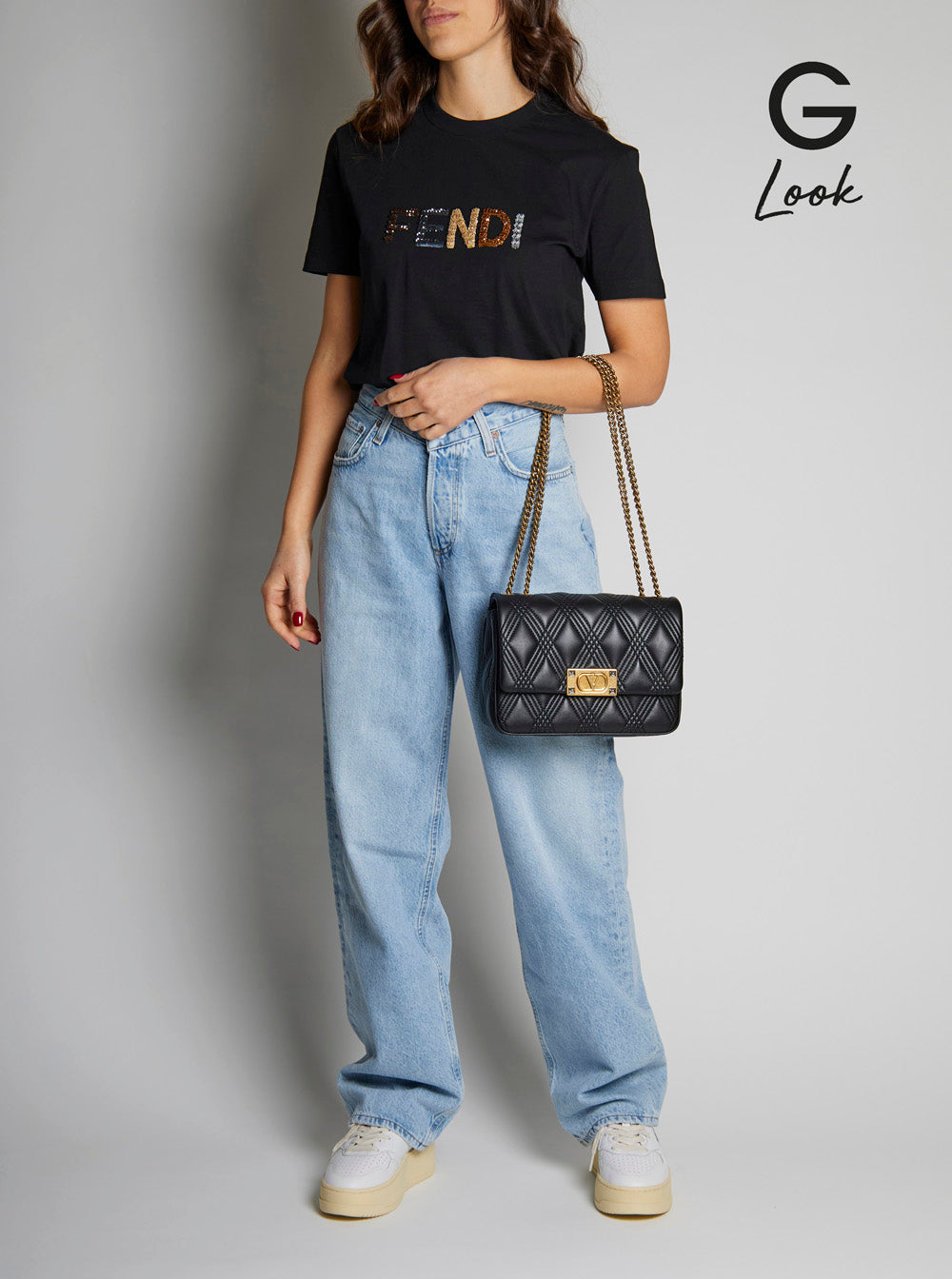 Valentino Garavani Women 'Quiltie 67' Black Shoulder Bag With Vlogo Metallic Plate On The Front In Quilted Leather Woman VALENTINO GARAVANI