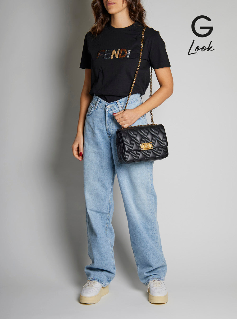 Valentino Garavani Women 'Quiltie 67' Black Shoulder Bag With Vlogo Metallic Plate On The Front In Quilted Leather Woman VALENTINO GARAVANI