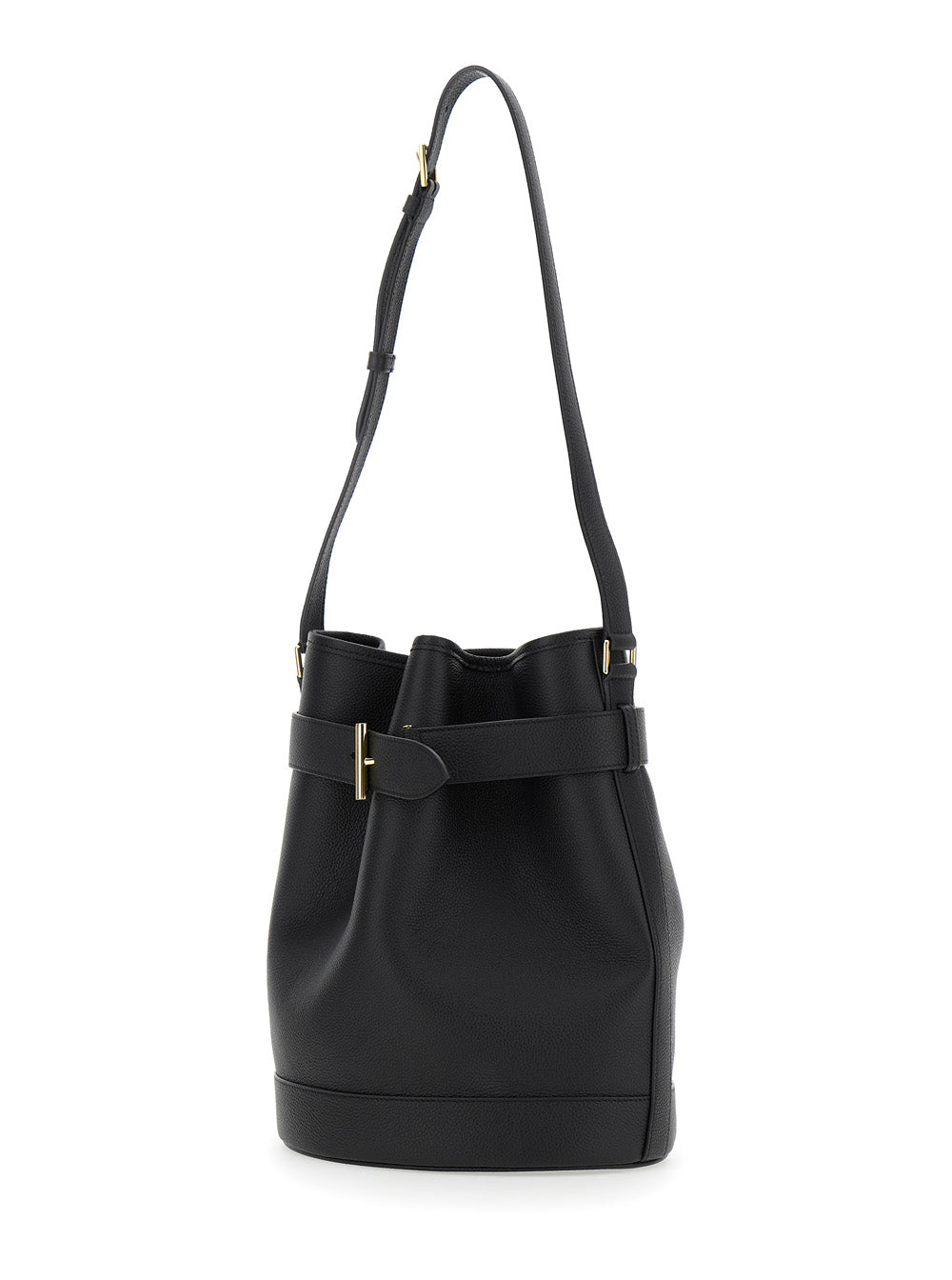Tom Ford Women Black Medium Bucket Bag With Adjustable Shoulder Strap And Buckle Closure In Grained Leather Woman TOM FORD