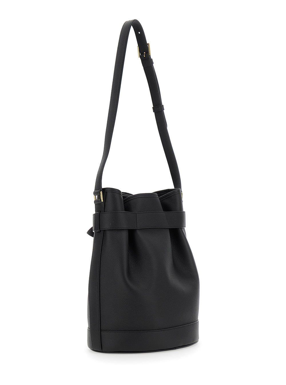 Tom Ford Women Black Medium Bucket Bag With Adjustable Shoulder Strap And Buckle Closure In Grained Leather Woman TOM FORD