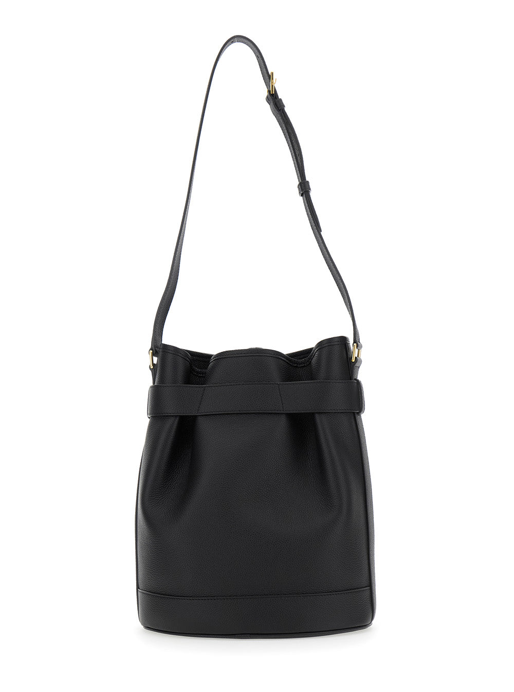 Tom Ford Women Black Medium Bucket Bag With Adjustable Shoulder Strap And Buckle Closure In Grained Leather Woman TOM FORD