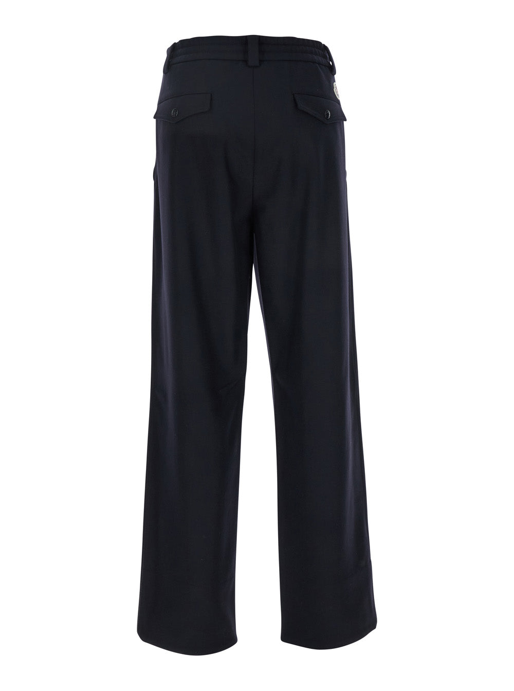 Moncler Men Blue Pants With Drawstring Elastic Waist And Logo Patch On The Rear In Wool Man MONCLER