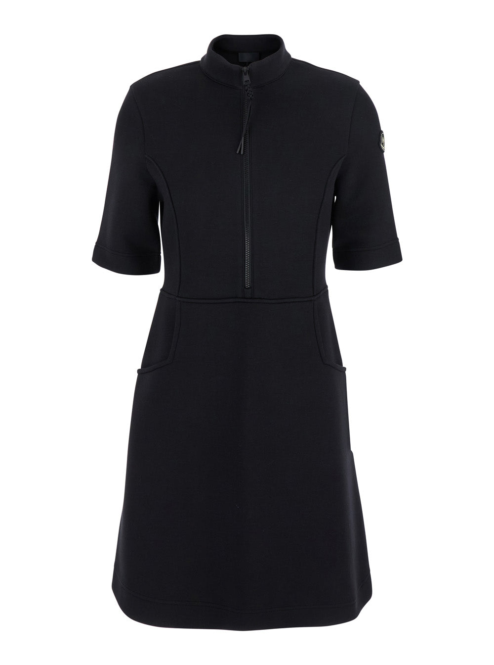 Moncler Women Black Dress With Logo Patch Applied On The Sleeve In Cotton Blend Woman MONCLER