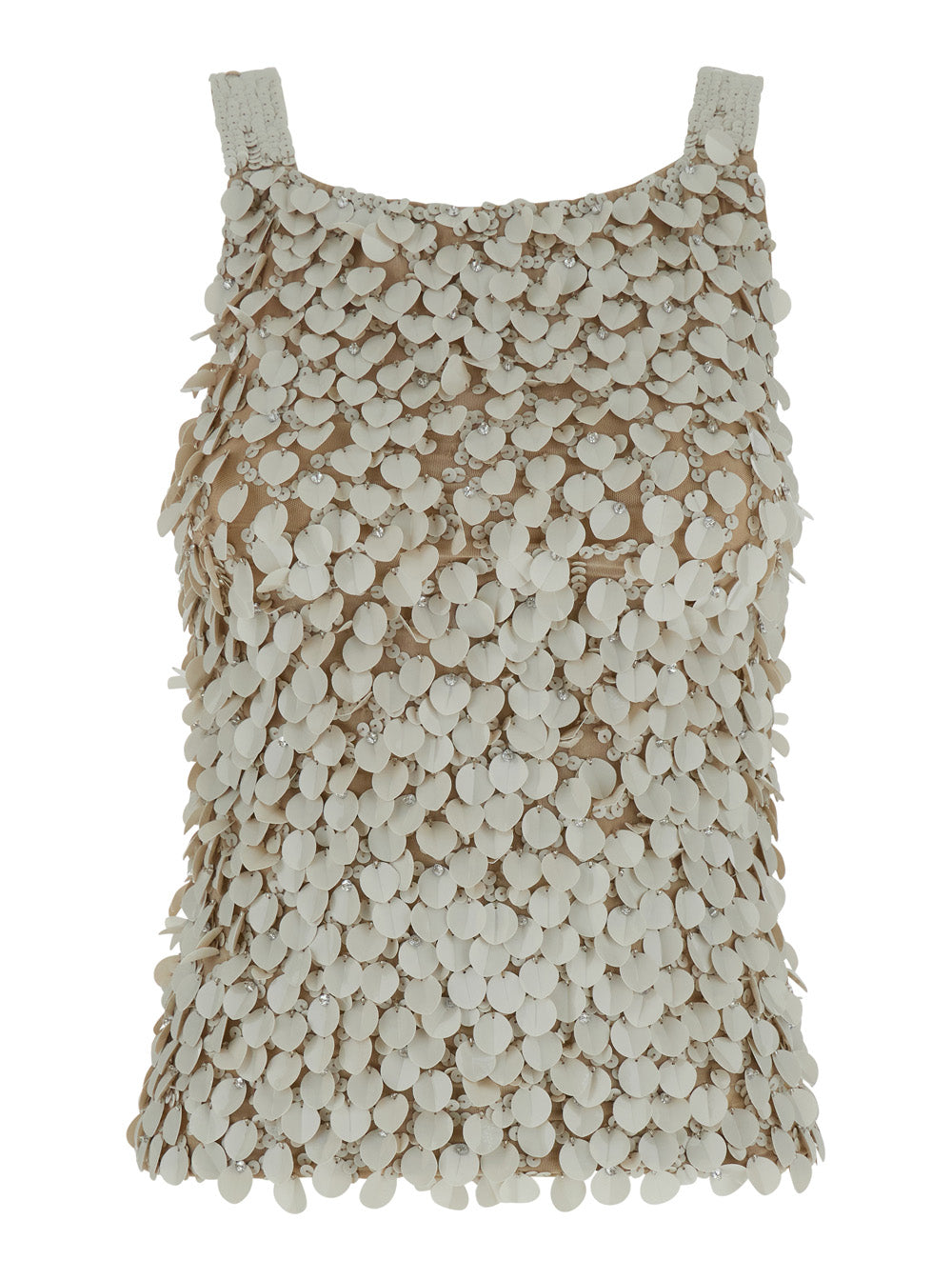 P.A.R.O.S.H. Women Beige Sleeveless Rhinestoned Top In Tech Fabric Stretch Woman P.A.R.O.S.H.