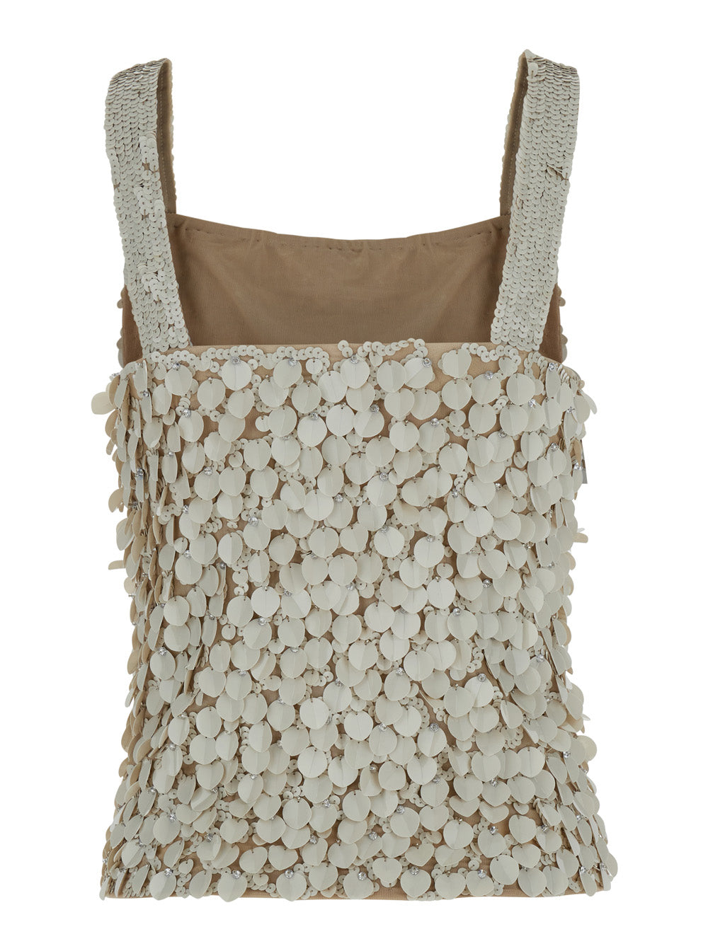 P.A.R.O.S.H. Women Beige Sleeveless Rhinestoned Top In Tech Fabric Stretch Woman P.A.R.O.S.H.