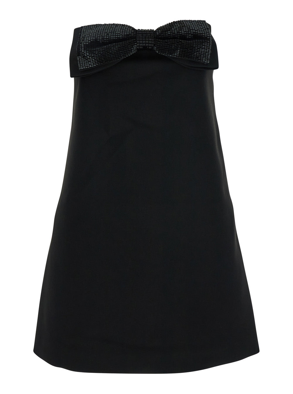 Self-Portrait Women Black Sleeveless Mini Dress With Bandeau And Beaded Oversize Bow In Tech Fabric Woman SELF-PORTRAIT