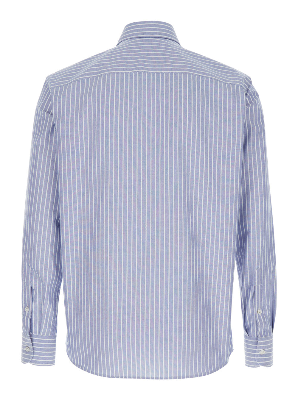 Valentino Men Light Blue Shirt With Logo Detail On The Front And All-Over Striped Motif In Cotton Man VALENTINO