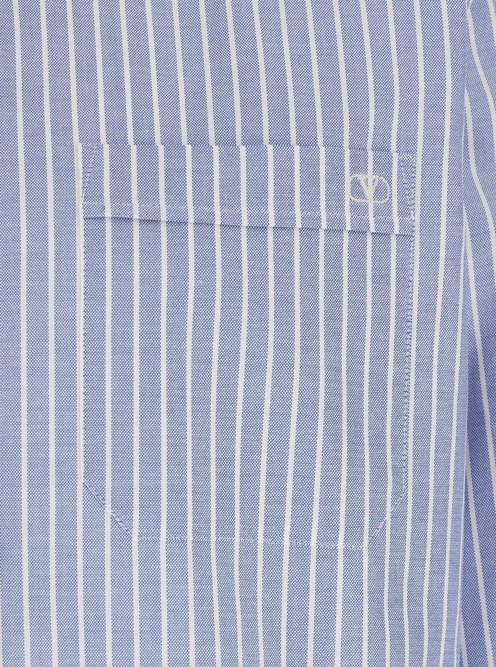 Valentino Men Light Blue Shirt With Logo Detail On The Front And All-Over Striped Motif In Cotton Man VALENTINO