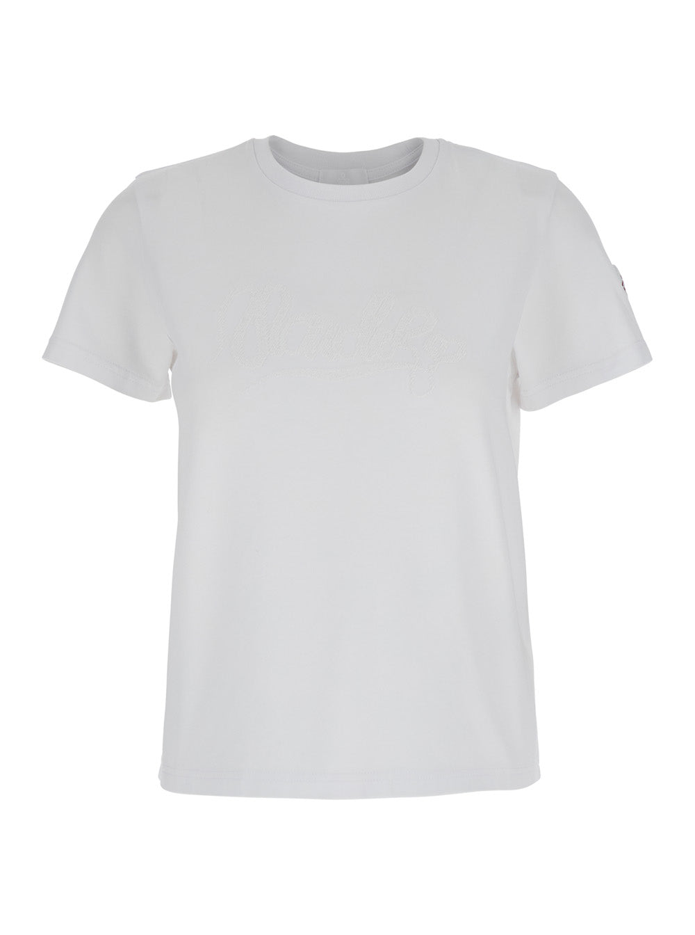 Moncler Women White T-Shirt With Logo Embroidered On The Sleeve In Cotton Woman MONCLER