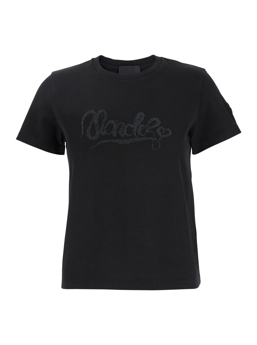 Moncler Women Black T-Shirt With Logo Embroidered On The Front In Cotton Woman MONCLER