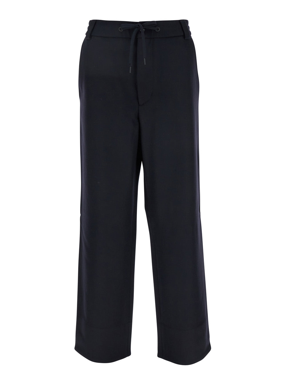 Moncler Men Blue Pants With Drawstring Elastic Waist And Logo Patch On The Rear In Wool Man MONCLER