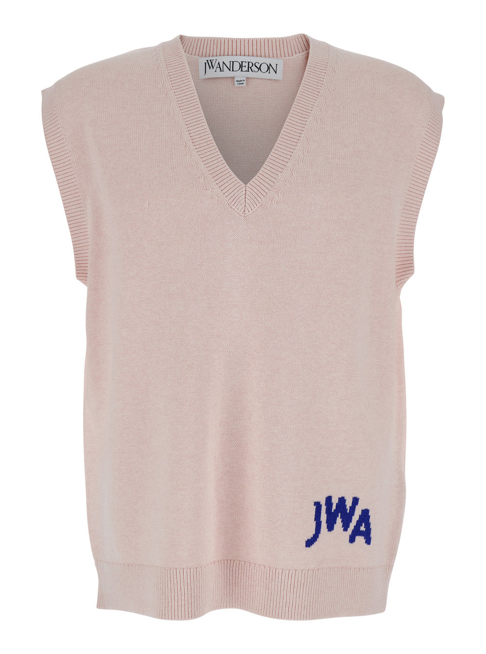 Jw Anderson Men Pink Sleeveless Vest With V Neck And Contrasting Logo Embroidery On The Front In Cotton And Cashmere Blend Man J.W. ANDERSON