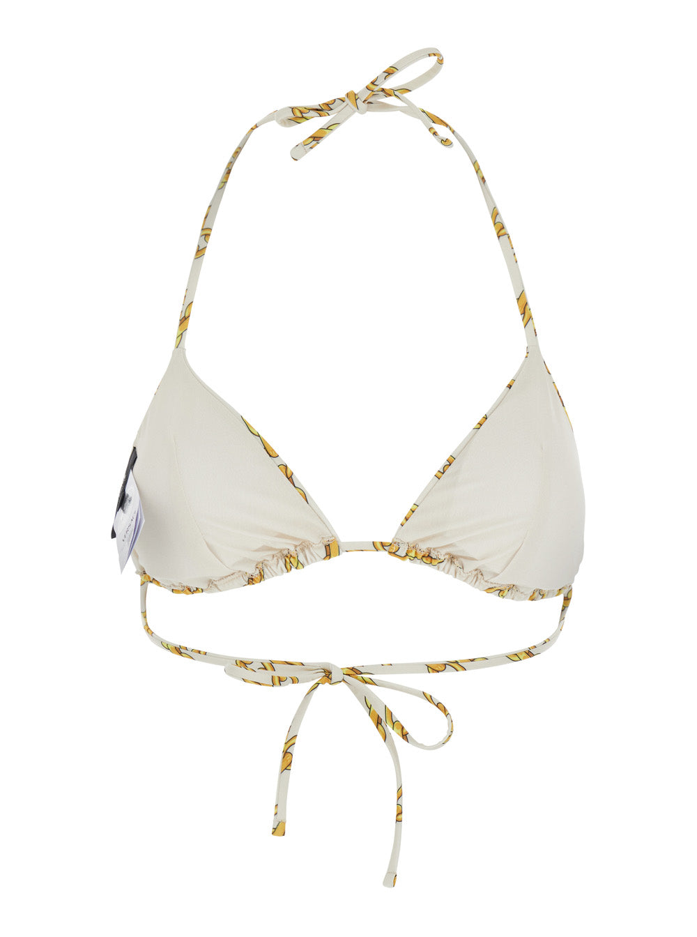 Versace Women White Bikini Top With All-Over Chain Print In Tech Fabric Stretch Woman VERSACE
