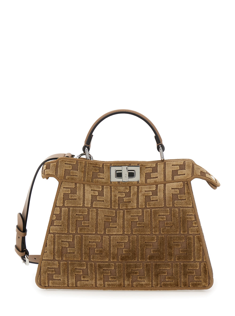 Fendi Women 'Peekaboo Iseeu Small' Brown Handbag With All-Over Ff Motif In Fabric Woman FENDI