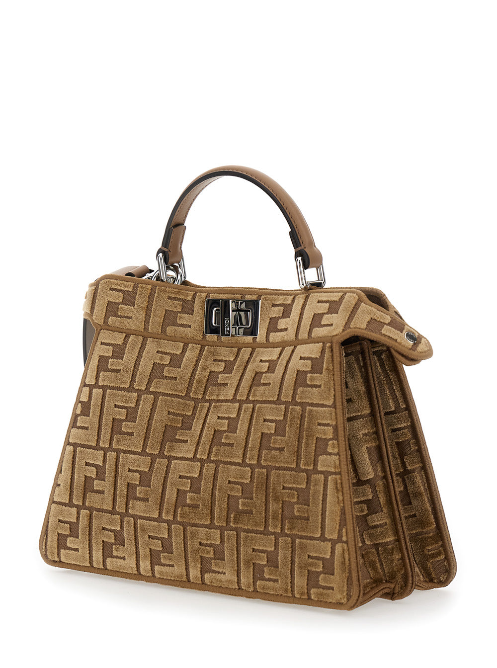 Fendi Women 'Peekaboo Iseeu Small' Brown Handbag With All-Over Ff Motif In Fabric Woman FENDI