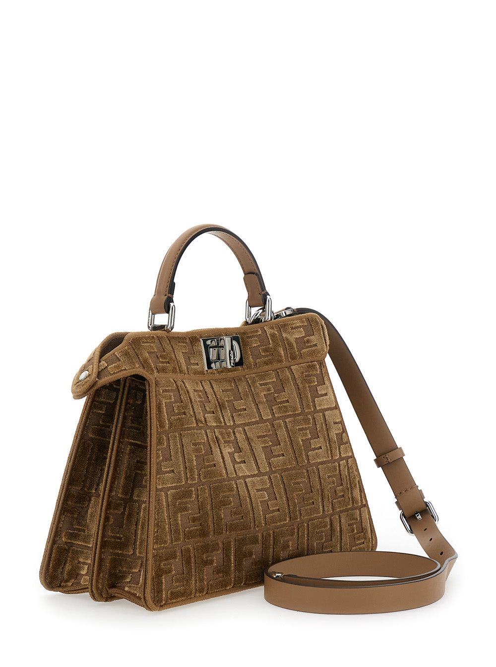 Fendi Women 'Peekaboo Iseeu Small' Brown Handbag With All-Over Ff Motif In Fabric Woman FENDI