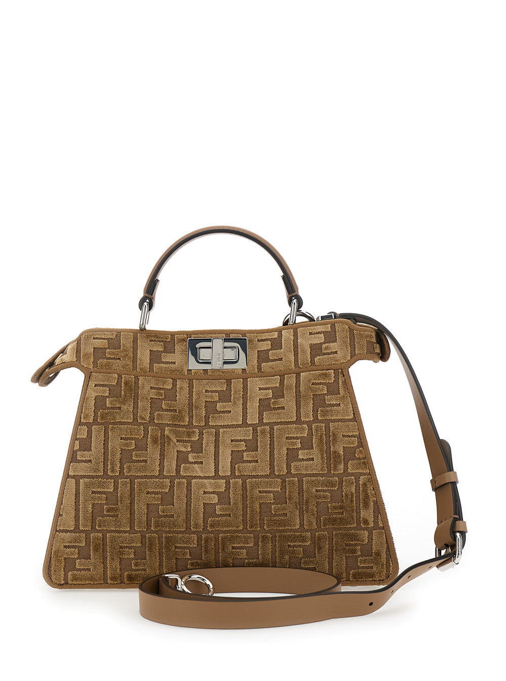 Fendi Women 'Peekaboo Iseeu Small' Brown Handbag With All-Over Ff Motif In Fabric Woman FENDI