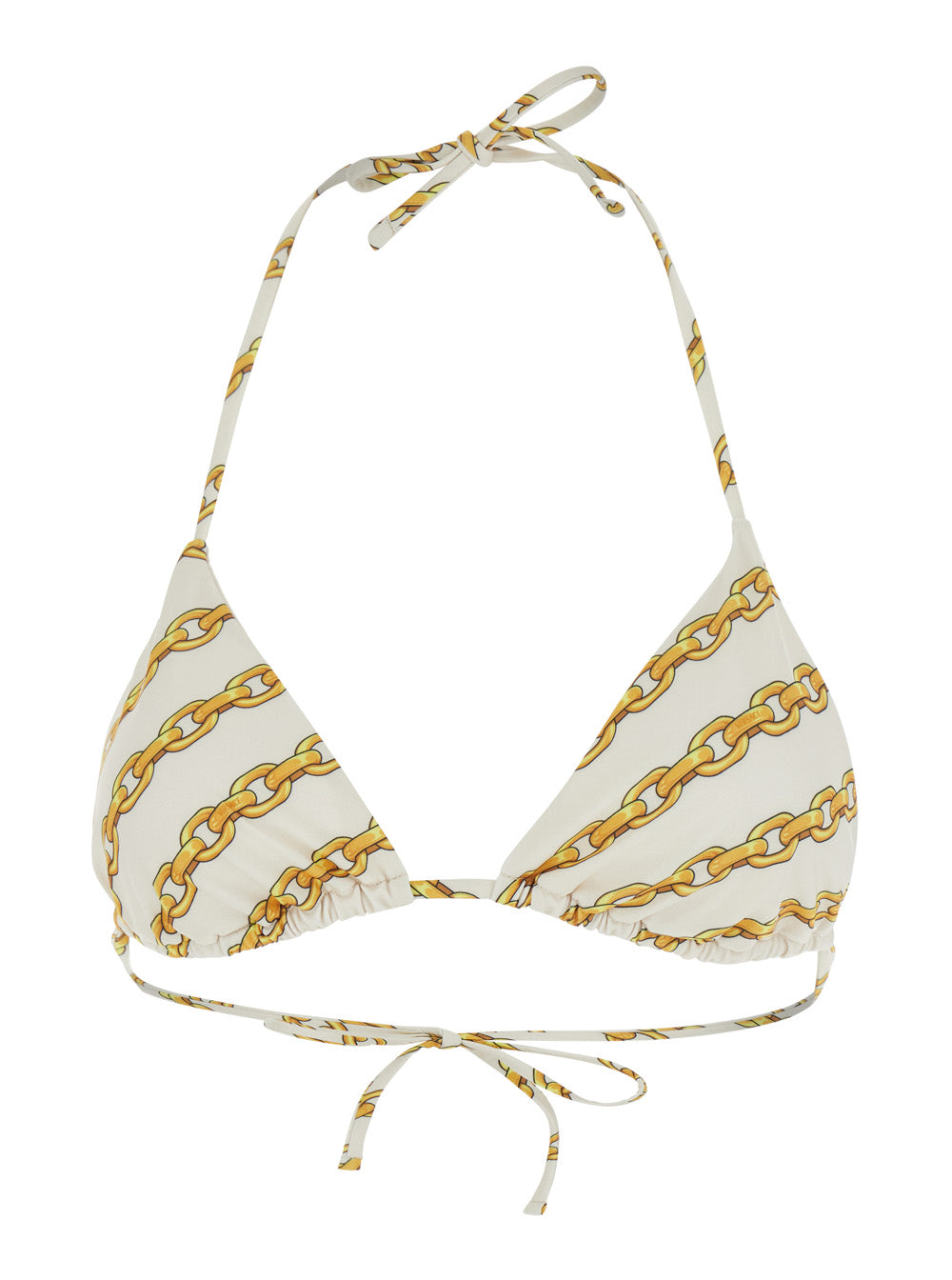 Versace Women White Bikini Top With All-Over Chain Print In Tech Fabric Stretch Woman VERSACE