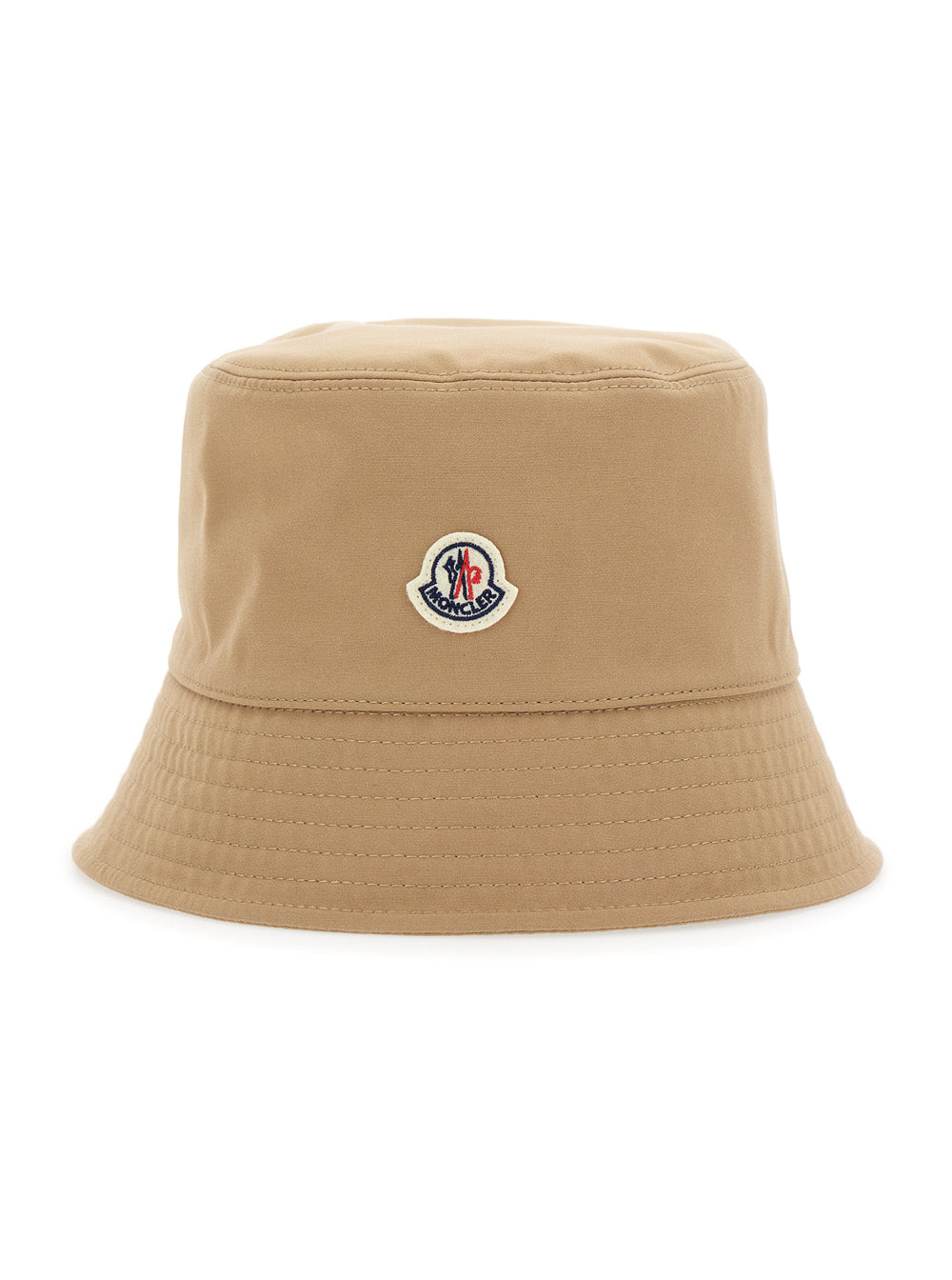 Moncler Women Beige Bucket Hat With Dropped Wide Brim And Logo Patch On The Front In Cotton Blend Woman MONCLER