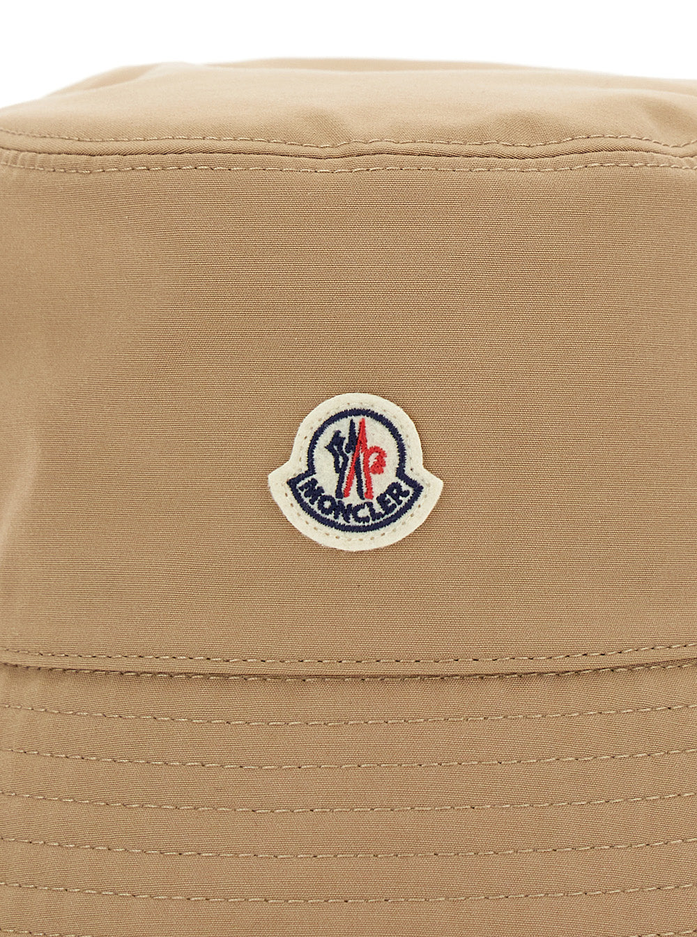 Moncler Women Beige Bucket Hat With Dropped Wide Brim And Logo Patch On The Front In Cotton Blend Woman MONCLER