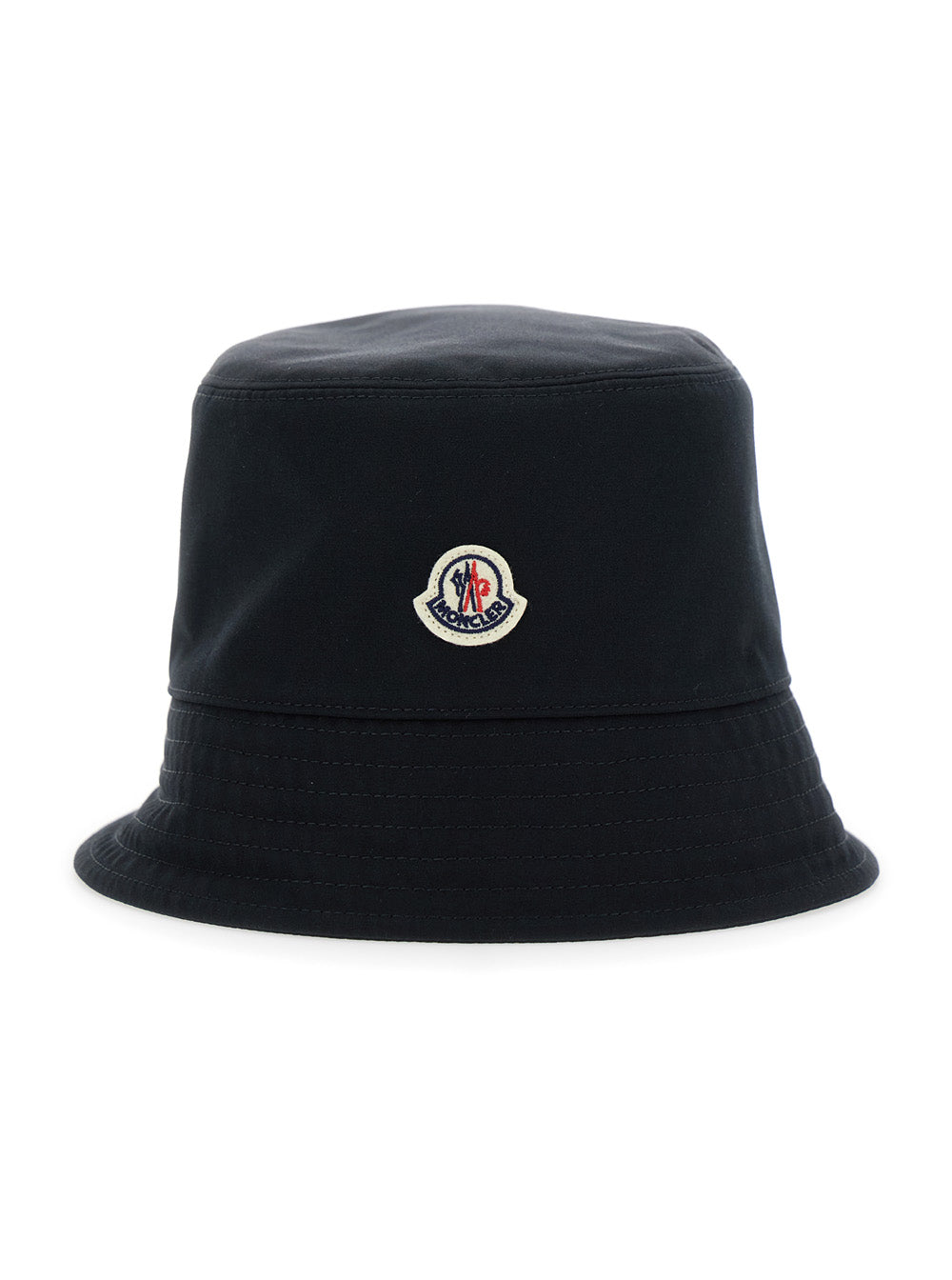 Moncler Women Black Bucket Hat With Dropped Wide Brim And Logo Patch On The Front In Cotton Blend Woman MONCLER