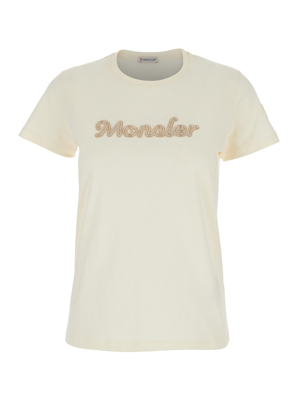 Moncler Women White T-Shirt With Embroidered Logo On The Front And Logo Patch On The Sleeve In Cotton Woman MONCLER