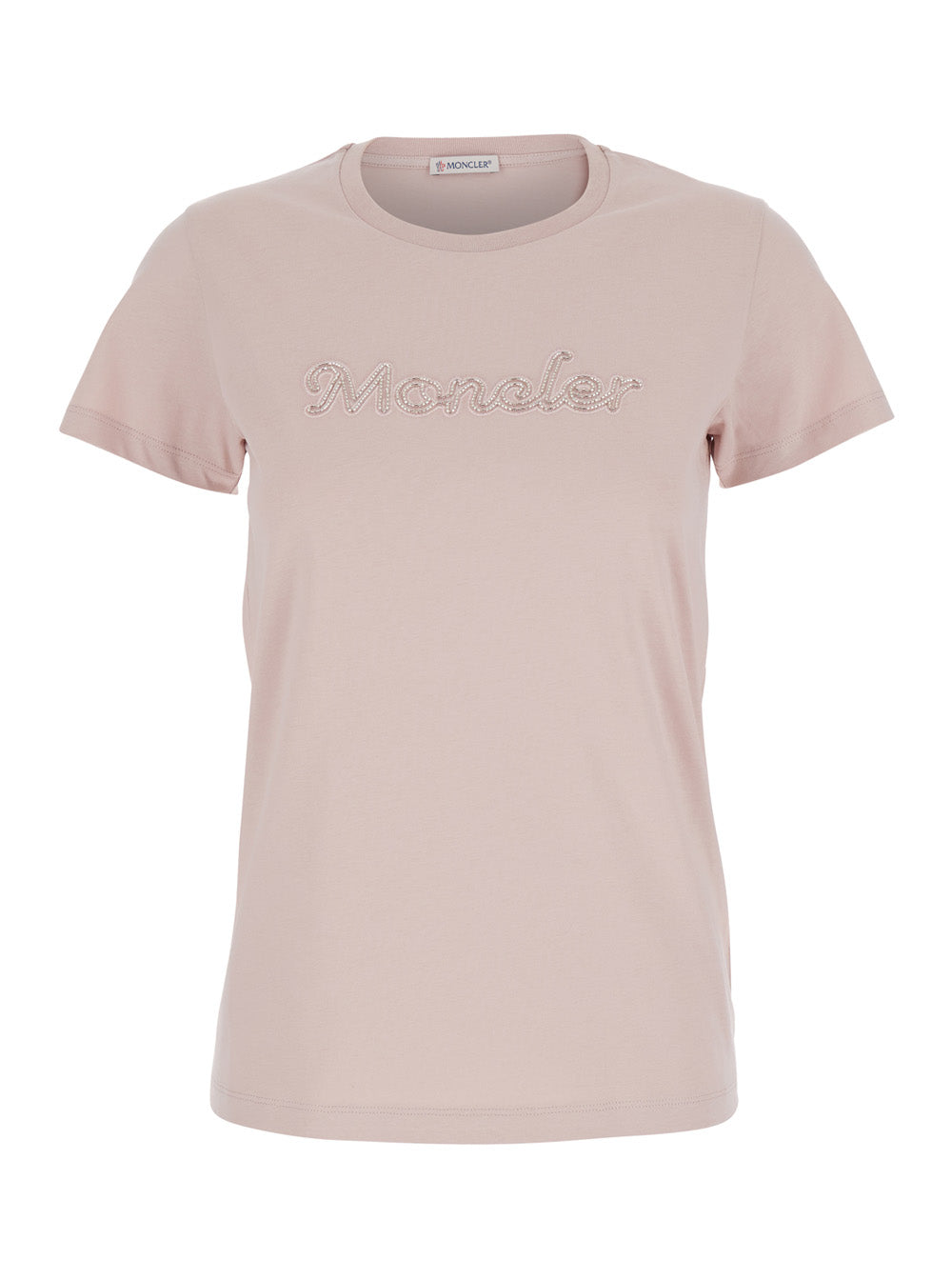 Moncler Women Pink T-Shirt With Embroidered Logo On The Front And Logo Patch On The Sleeve In Cotton Woman MONCLER