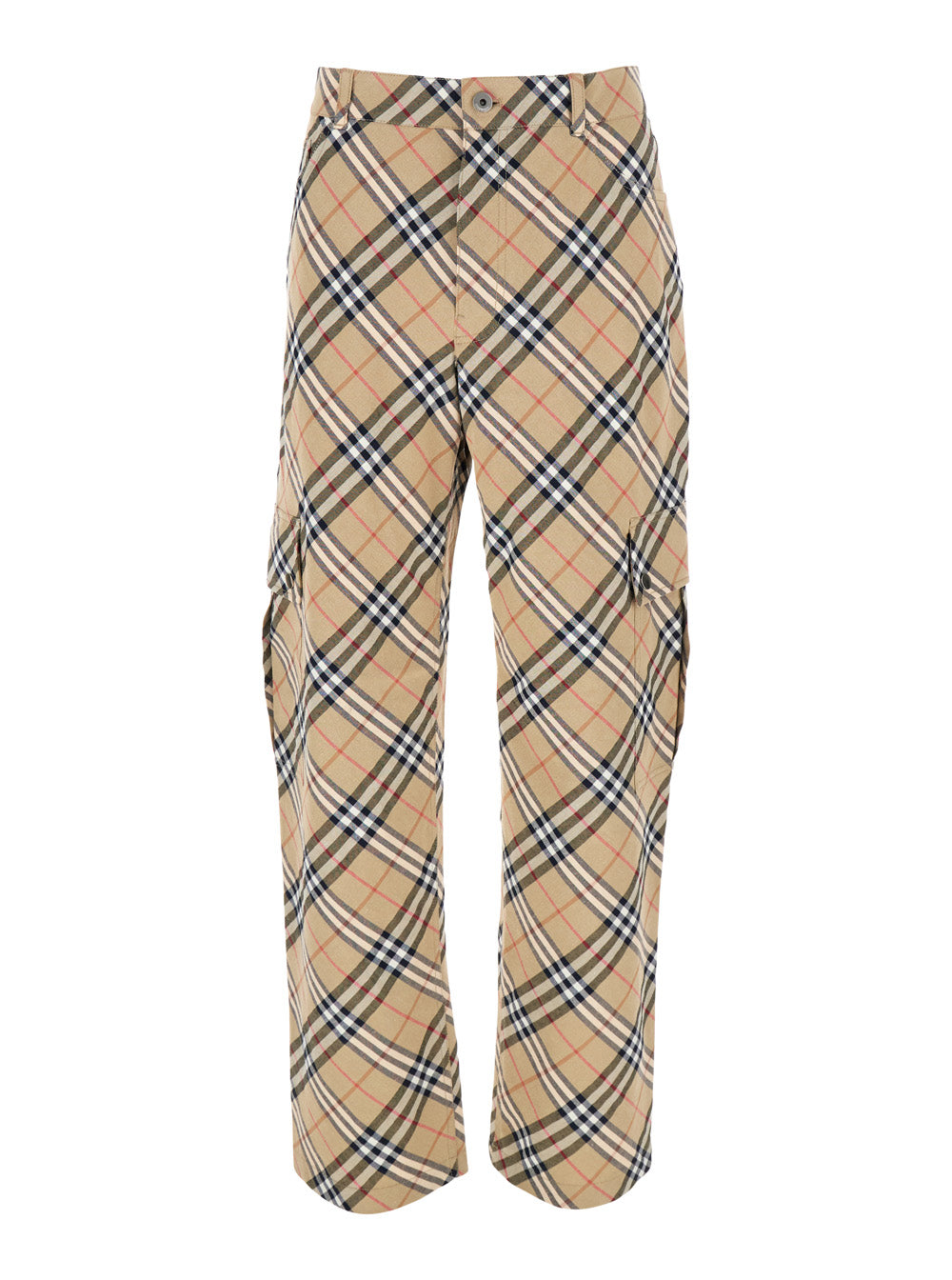 Burberry Men Beige Cargo Pants With Vintage Check Motif In Linen And Cotton Blend Man BURBERRY
