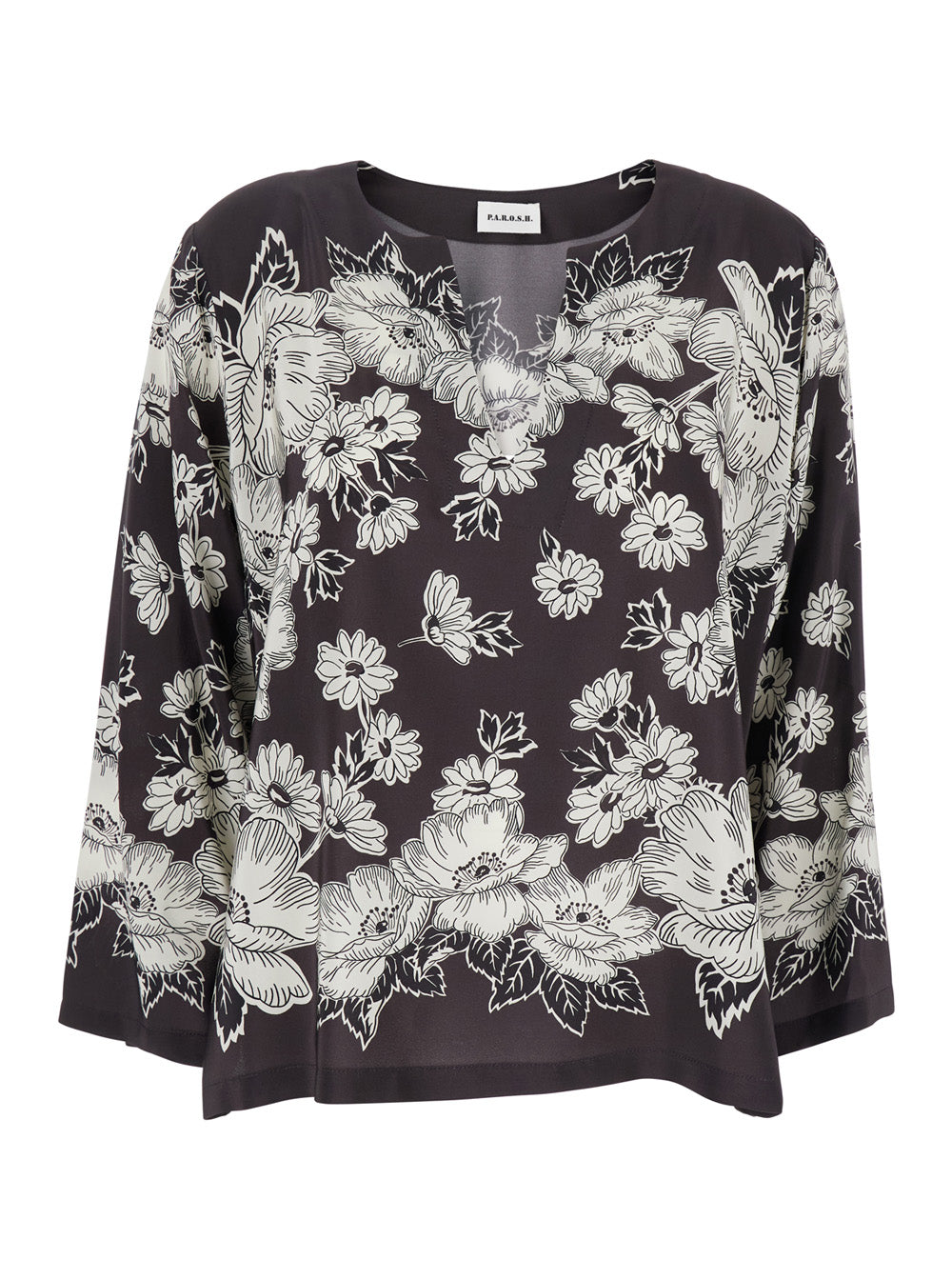 P.A.R.O.S.H. Women White And Black Blouse With V-Neck And All-Over Floral Pattern In Silk Woman P.A.R.O.S.H.