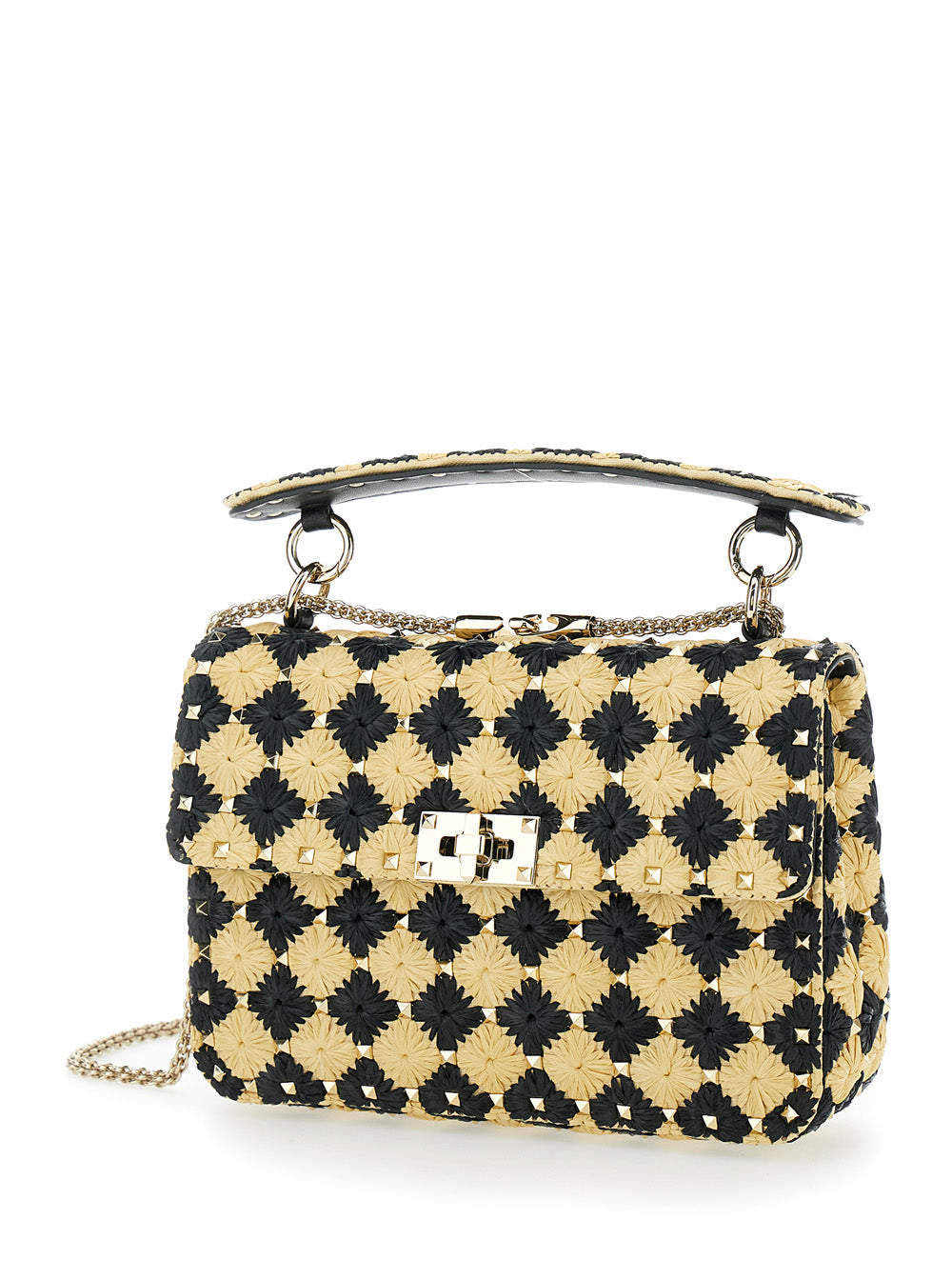 Valentino Garavani Women Beige Crossbody Bag With Rockstud Embellishment And Check Floral Motif In Tech Fabric Woman VALENTINO GARAVANI