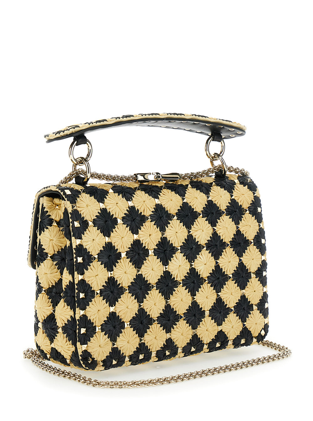 Valentino Garavani Women Beige Crossbody Bag With Rockstud Embellishment And Check Floral Motif In Tech Fabric Woman VALENTINO GARAVANI