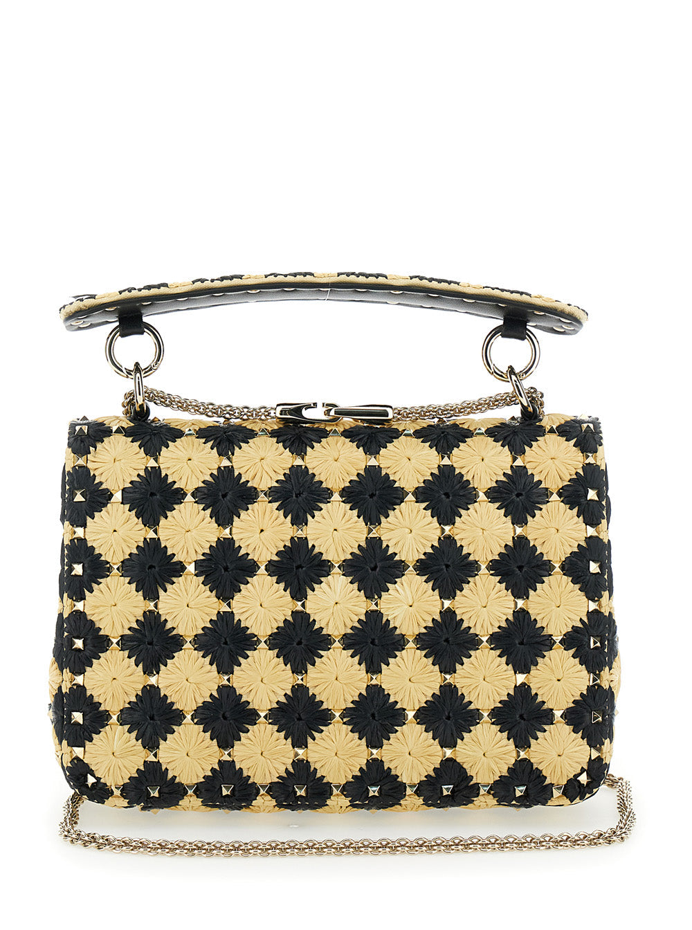 Valentino Garavani Women Beige Crossbody Bag With Rockstud Embellishment And Check Floral Motif In Tech Fabric Woman VALENTINO GARAVANI