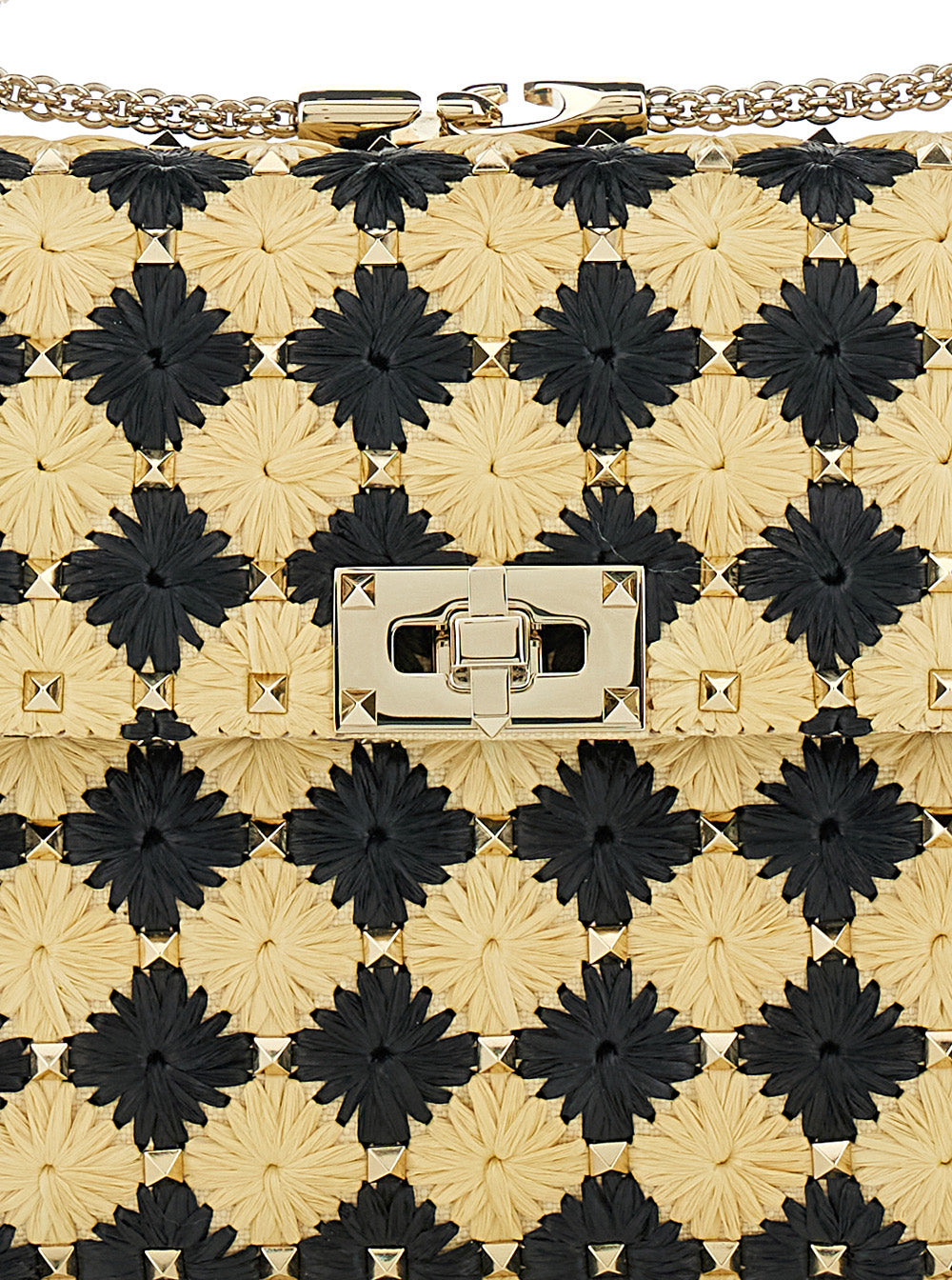 Valentino Garavani Women Beige Crossbody Bag With Rockstud Embellishment And Check Floral Motif In Tech Fabric Woman VALENTINO GARAVANI