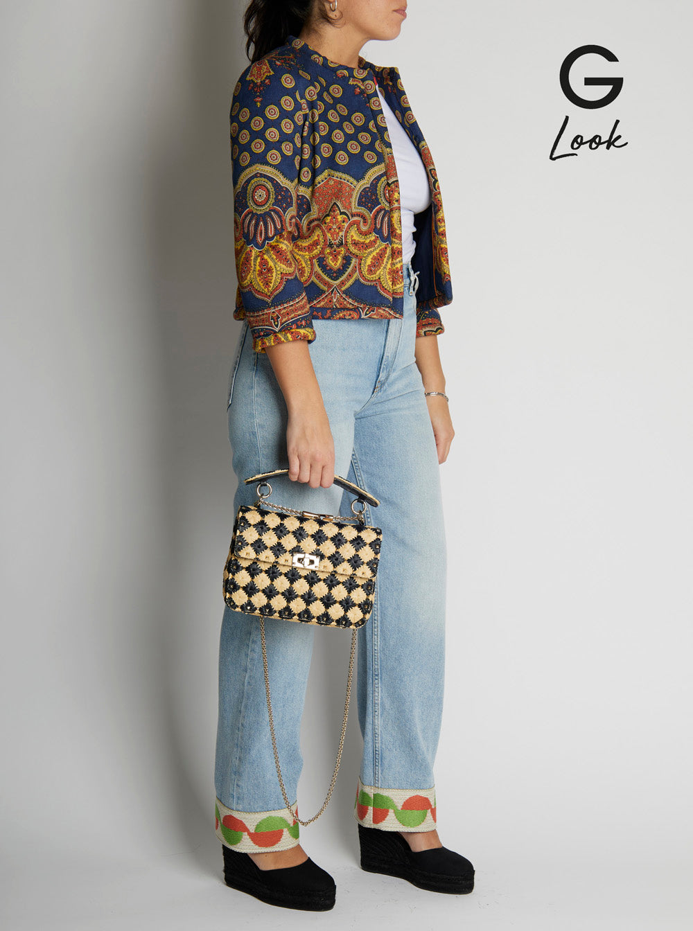Valentino Garavani Women Beige Crossbody Bag With Rockstud Embellishment And Check Floral Motif In Tech Fabric Woman VALENTINO GARAVANI