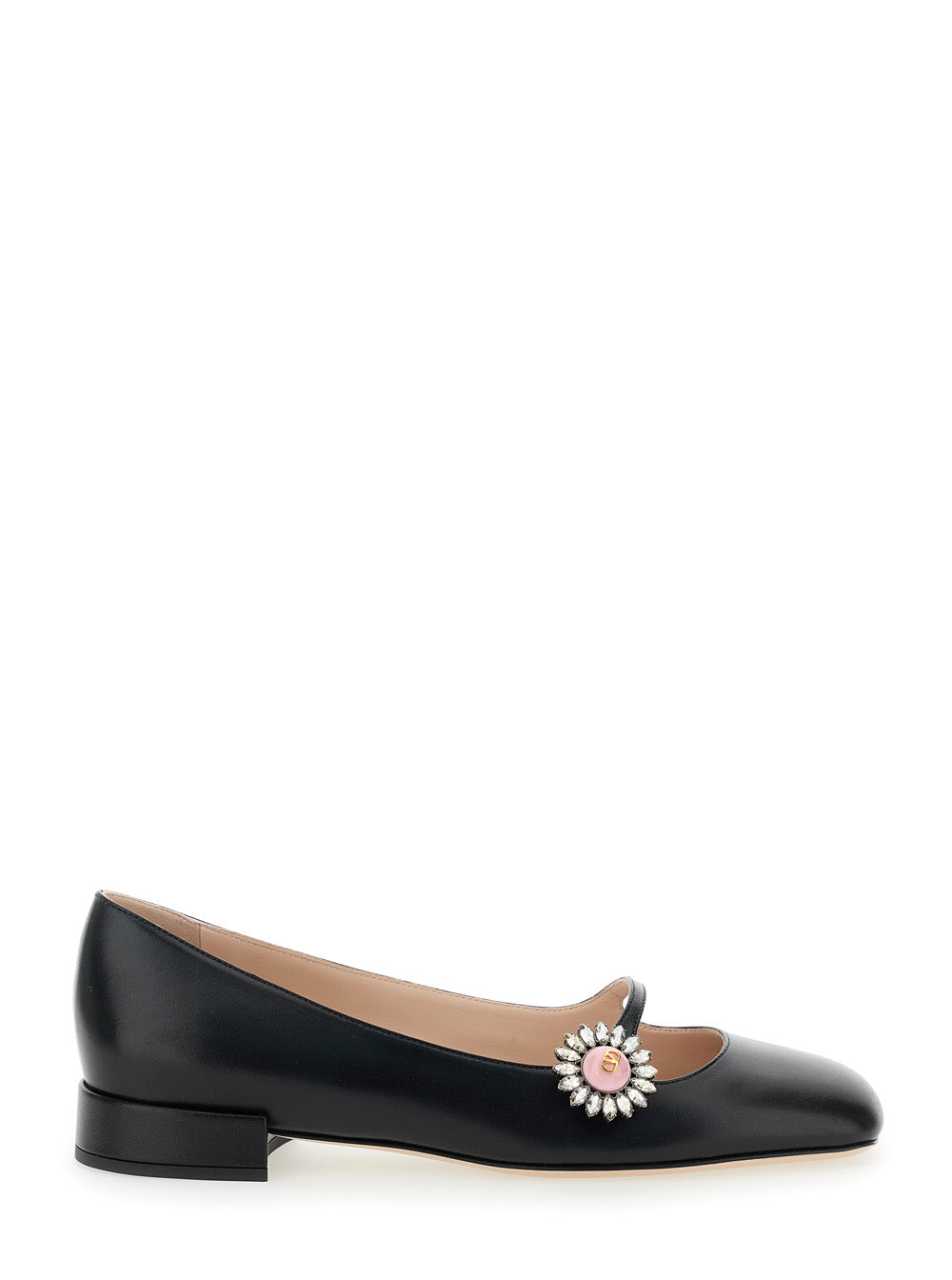 Valentino Garavani Women Black Ballet Shoes With Floral Detail With Vlogo In Leather Woman