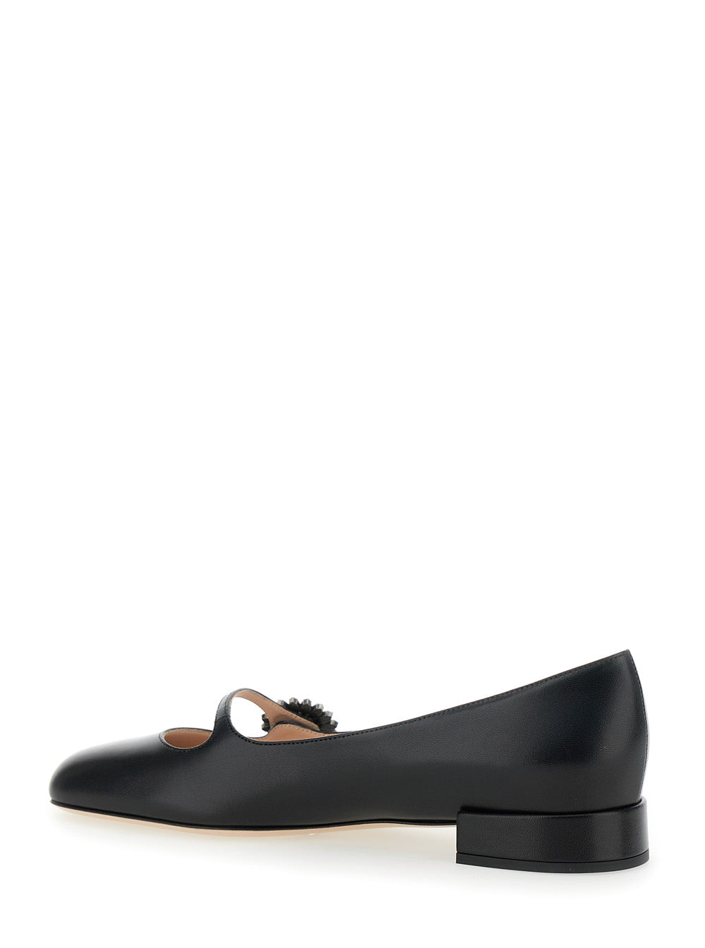 Valentino Garavani Women Black Ballet Shoes With Floral Detail With Vlogo In Leather Woman