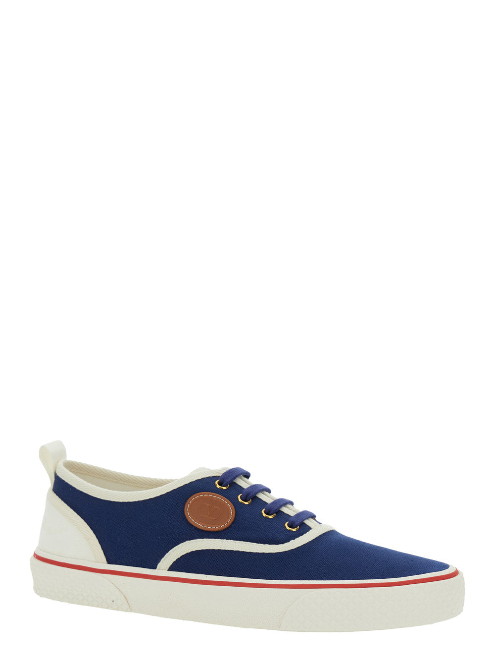 Valentino Garavani Men Blue Low Top Sneakers With Vlogo Patch On The Side In Cotton Man VALENTINO GARAVANI