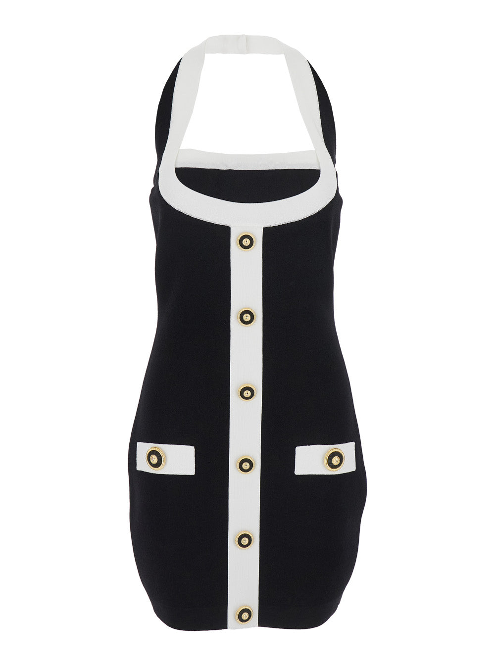 Balmain Women Black Dress With Square Neckline And Decorative Buttons In Viscose Blend Women BALMAIN