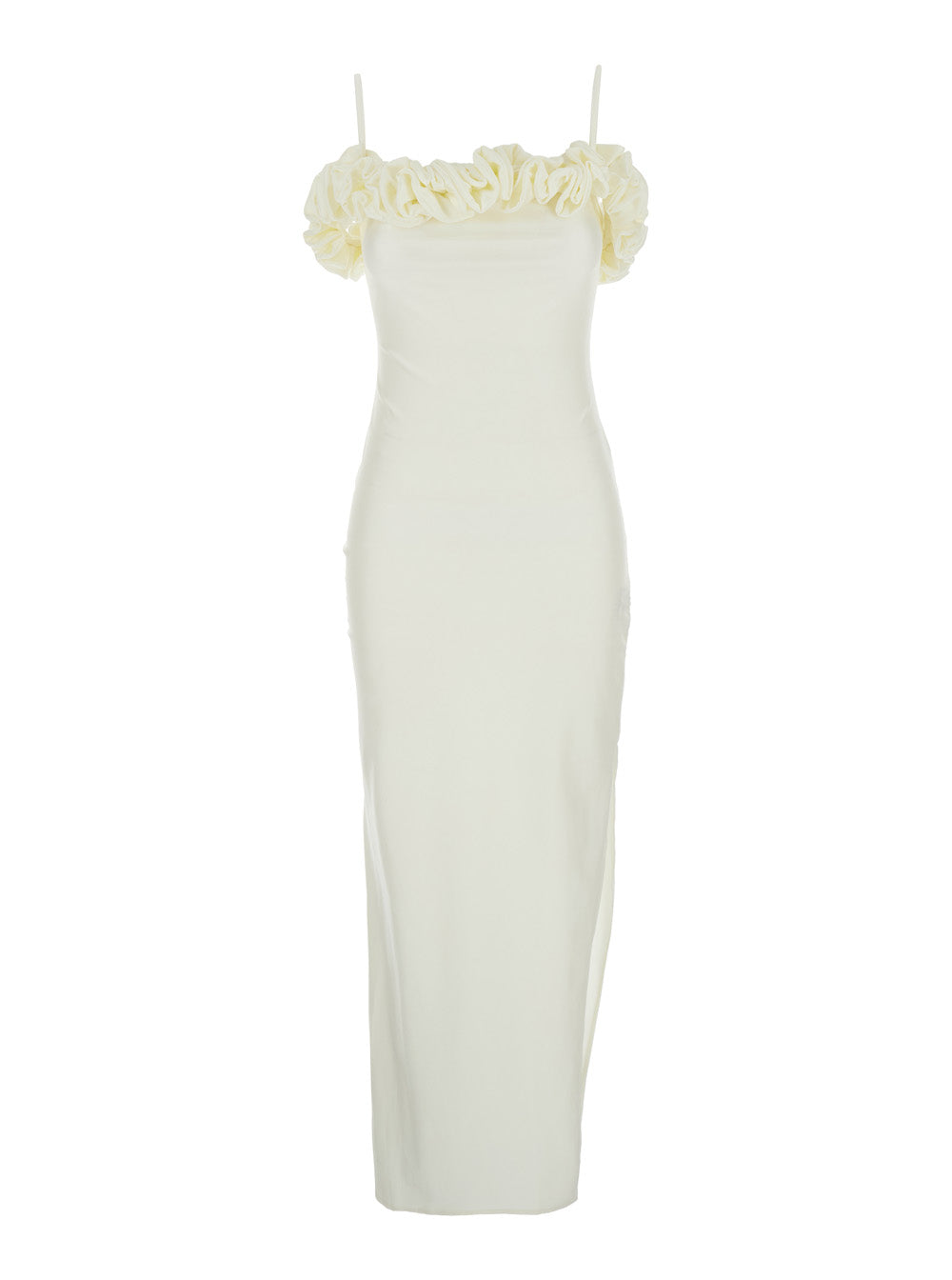 Coperni Women White Sleeveless Long Dress With Ruched Detail And Asymmetric Hem In Tech Fabric Stretch Woman COPERNI