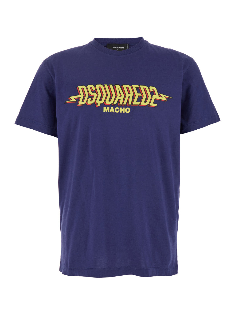 Dsquared2 Men Blue Crewneck T-Shirt With Logo Print On The Front In Cotton Man DSQUARED2