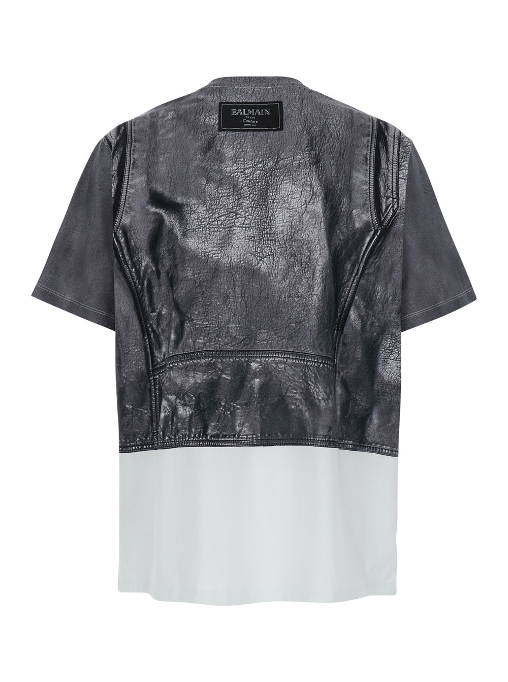 Balmain Men Black And White Crewneck T-Shirt With Layered Design In Cotton Man BALMAIN