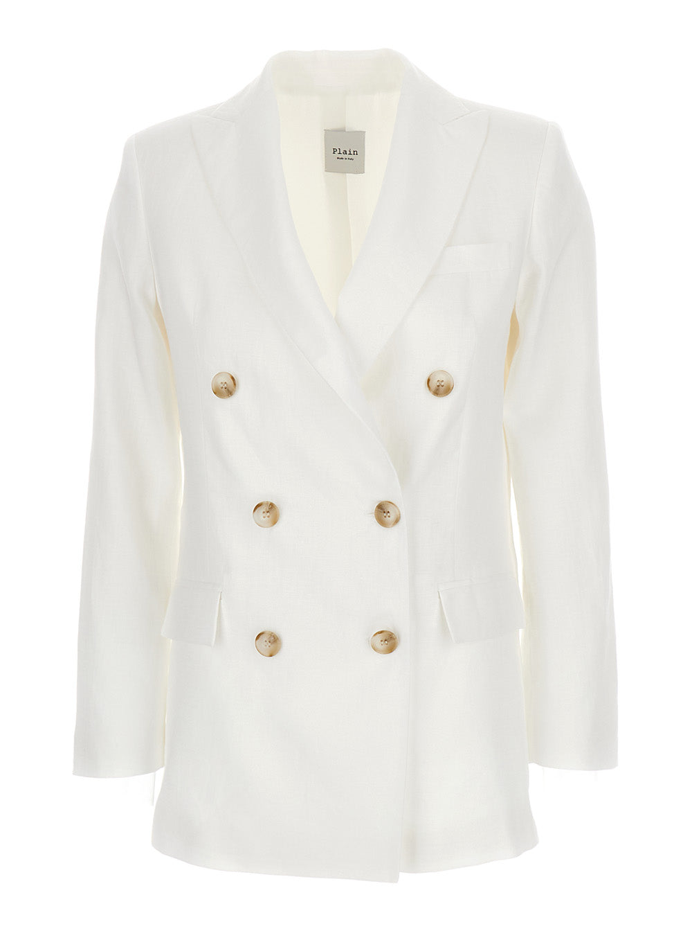 Leplain Women White Double-Breasted Blazer In Linen Woman | Luosophy