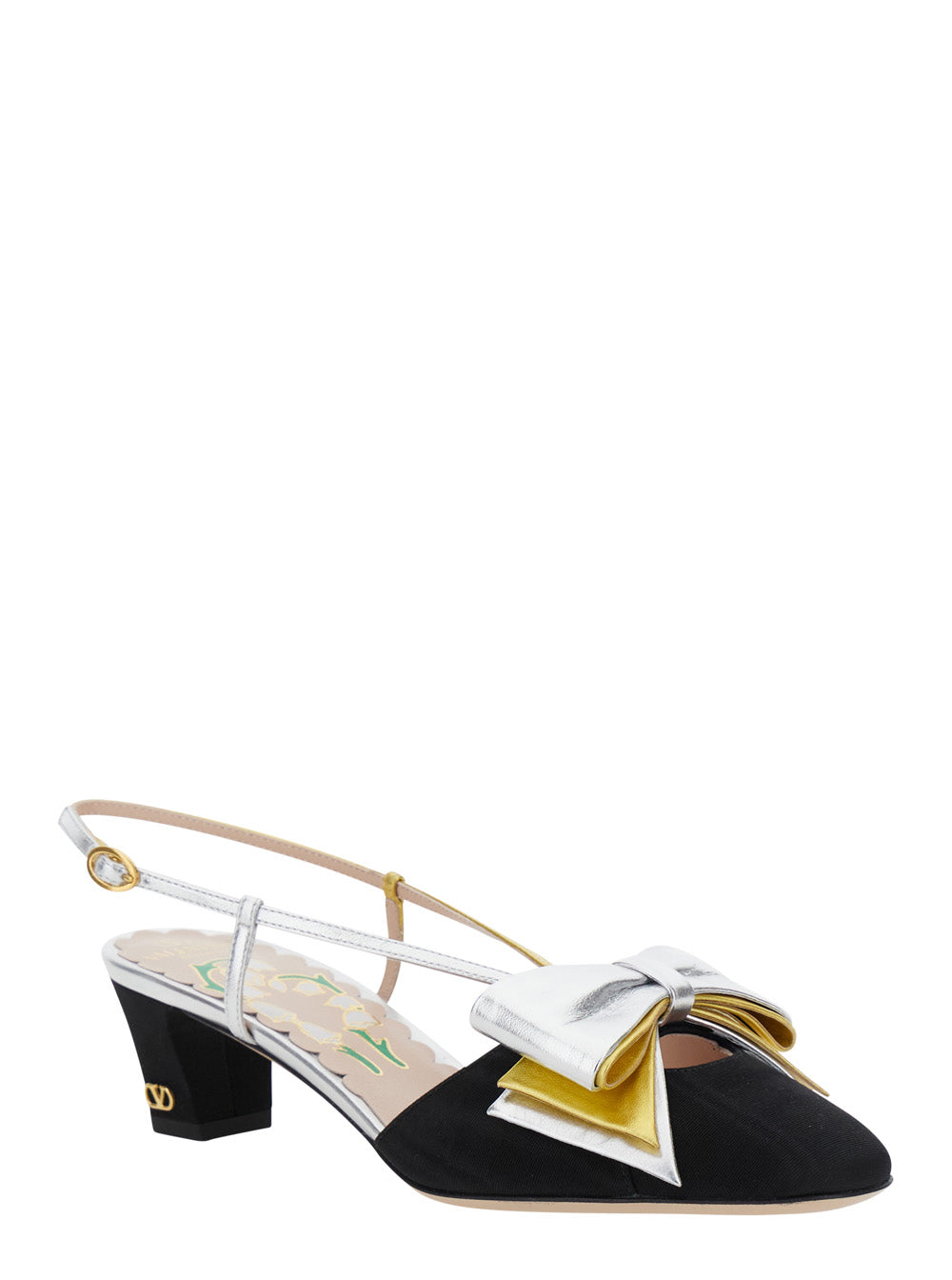 Valentino Garavani Women Black Slingback Décolleté With Oversized Bow On The Front In Leather And Viscose Blend Woman VALENTINO GARAVANI