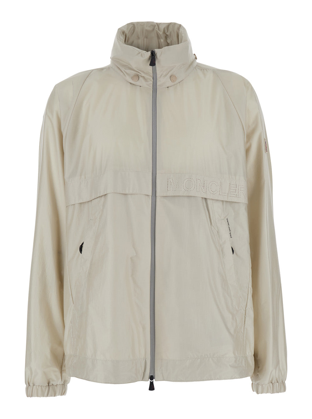 Moncler Grenoble Men 'Negara' Beige Jacket With Logo Print On The Front And Removable Hood In Tech Fabric Man MONCLER GRENOBLE