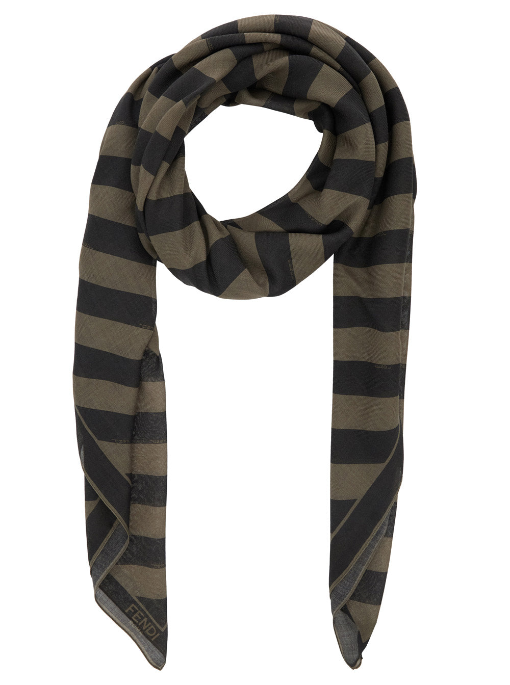 Fendi Men Beige Square Stole With All-Over Striped Motif And Logo Lettering On The Hem In Cotton And Silk Blend Man FENDI